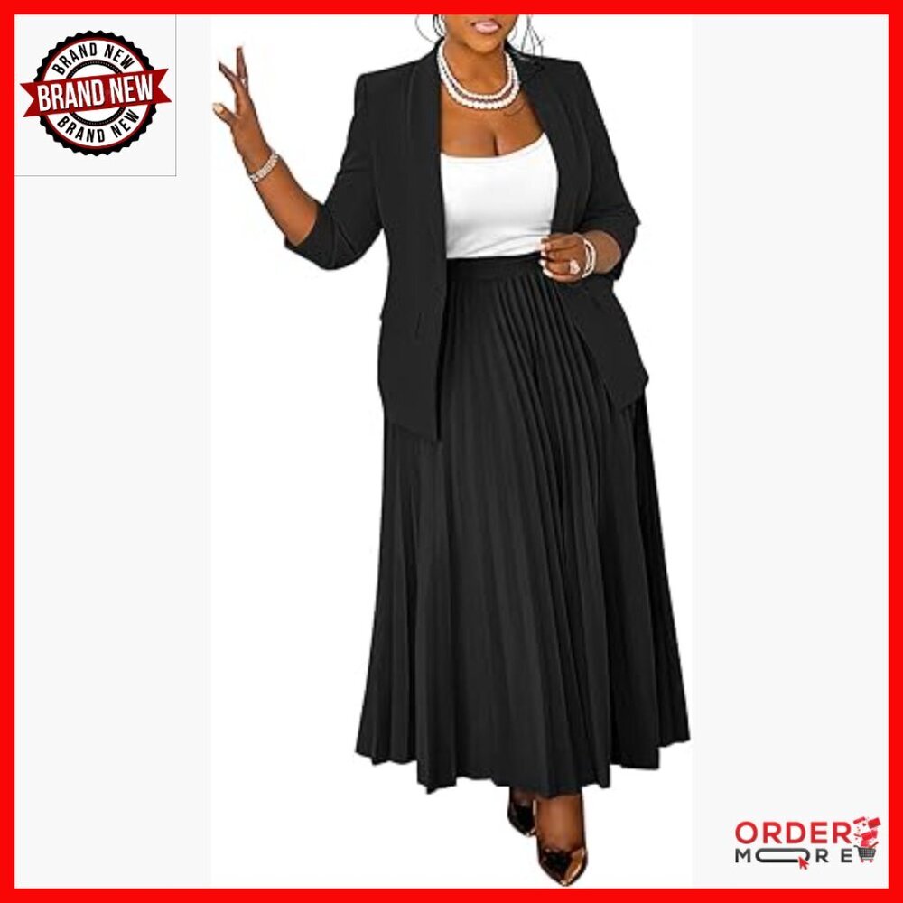 Plus Size 2 Piece Blazer Skirt Suit Set Business Casual Office Outfit - Picture 1 of 3